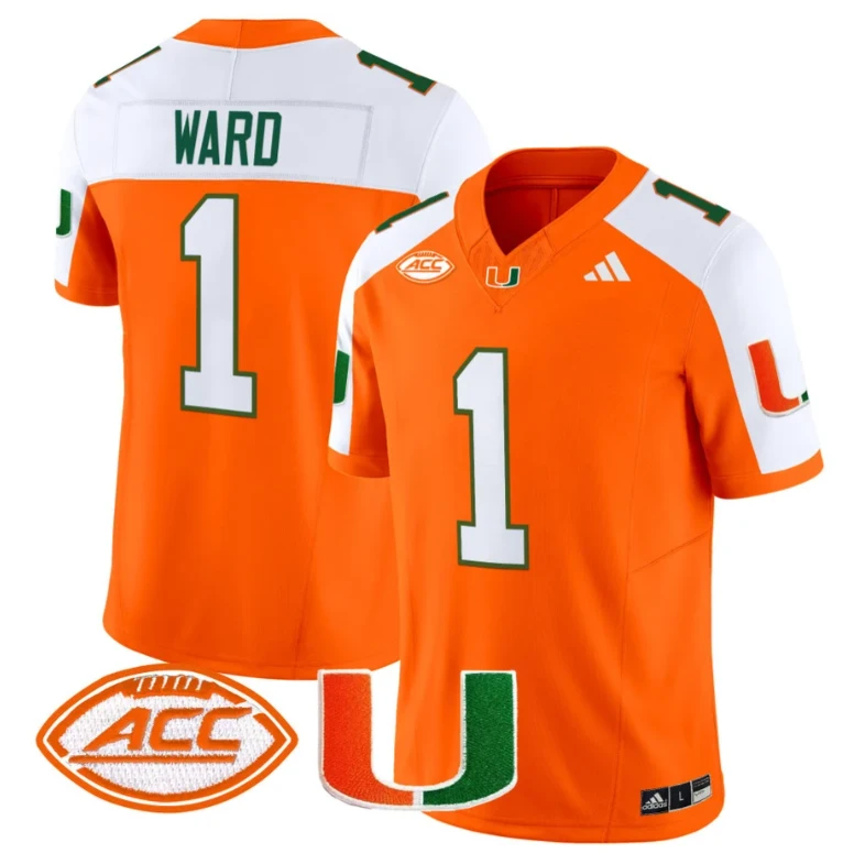 Cam Ward Jersey #1 Miami Hurricanes Vapor Football Stitched Orange Alternate by My Store
