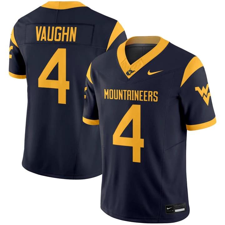 Cam Vaughn Jersey #4 West Virginia Mountaineers 2025 Vapor Stitched by My Store NCAA Football Jerseys