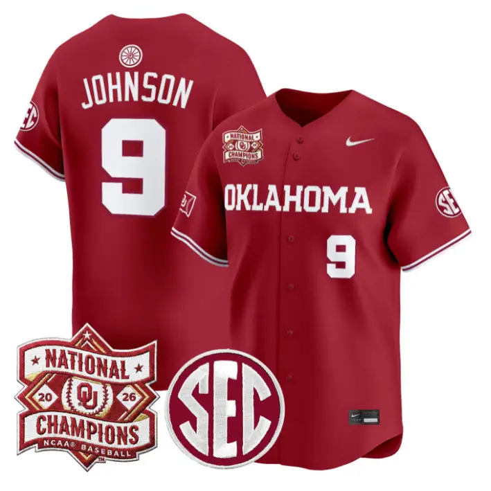 Camden Johnson Jersey #9 Oklahoma 2026 National Champions Patch Stitched by My Store