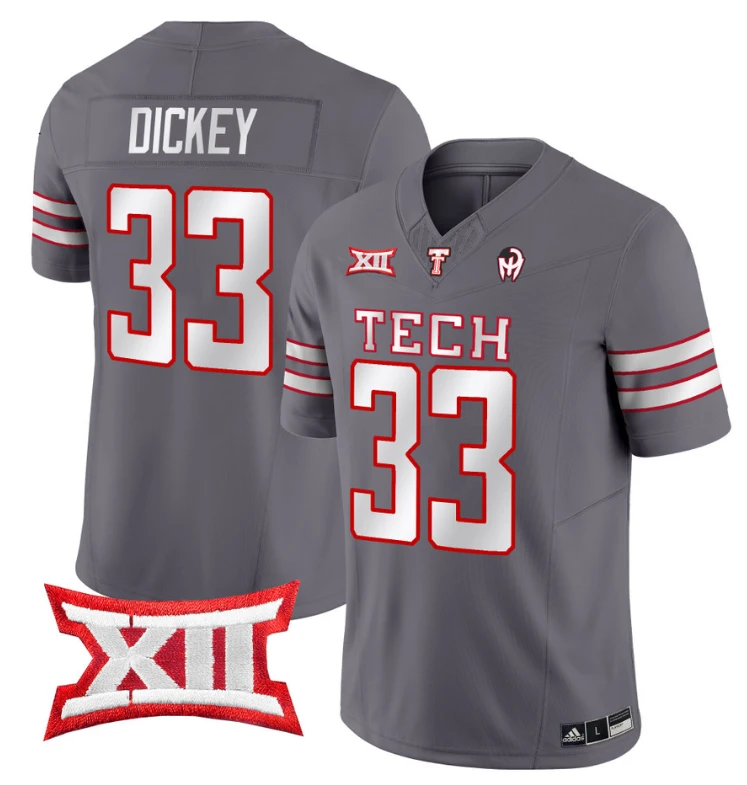 Cameron Dickey Jersey #33 Texas Tech Red Raiders Vapor Limited Football Grey by My Store