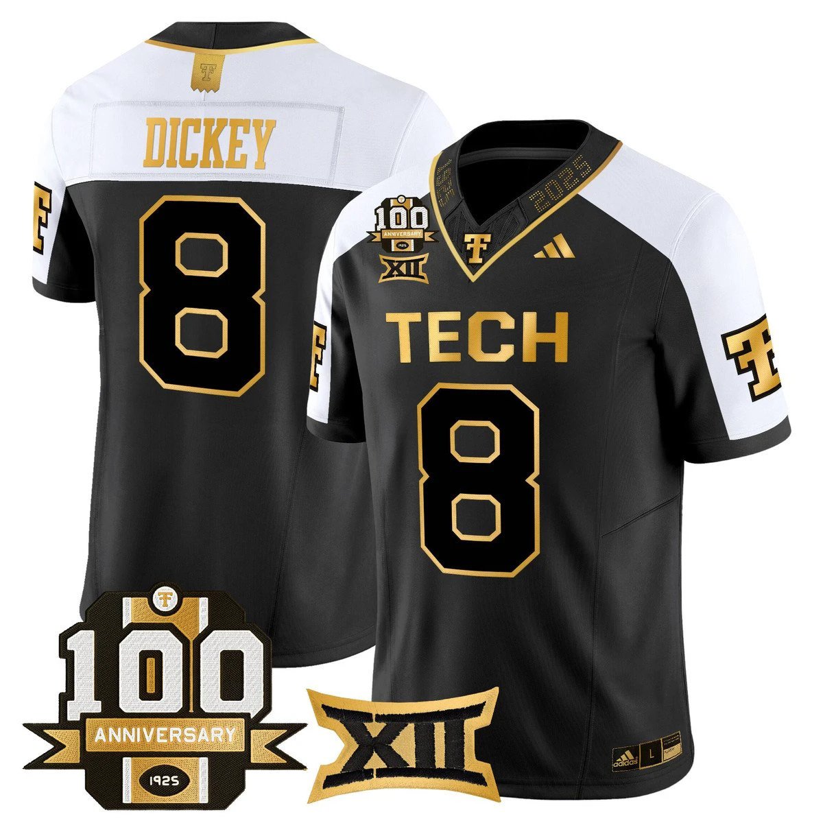 Cameron Dickey Jersey #8 Texas Tech 2025 100th Anniversary Stitched Alternate by My Store NCAA Football Jerseys