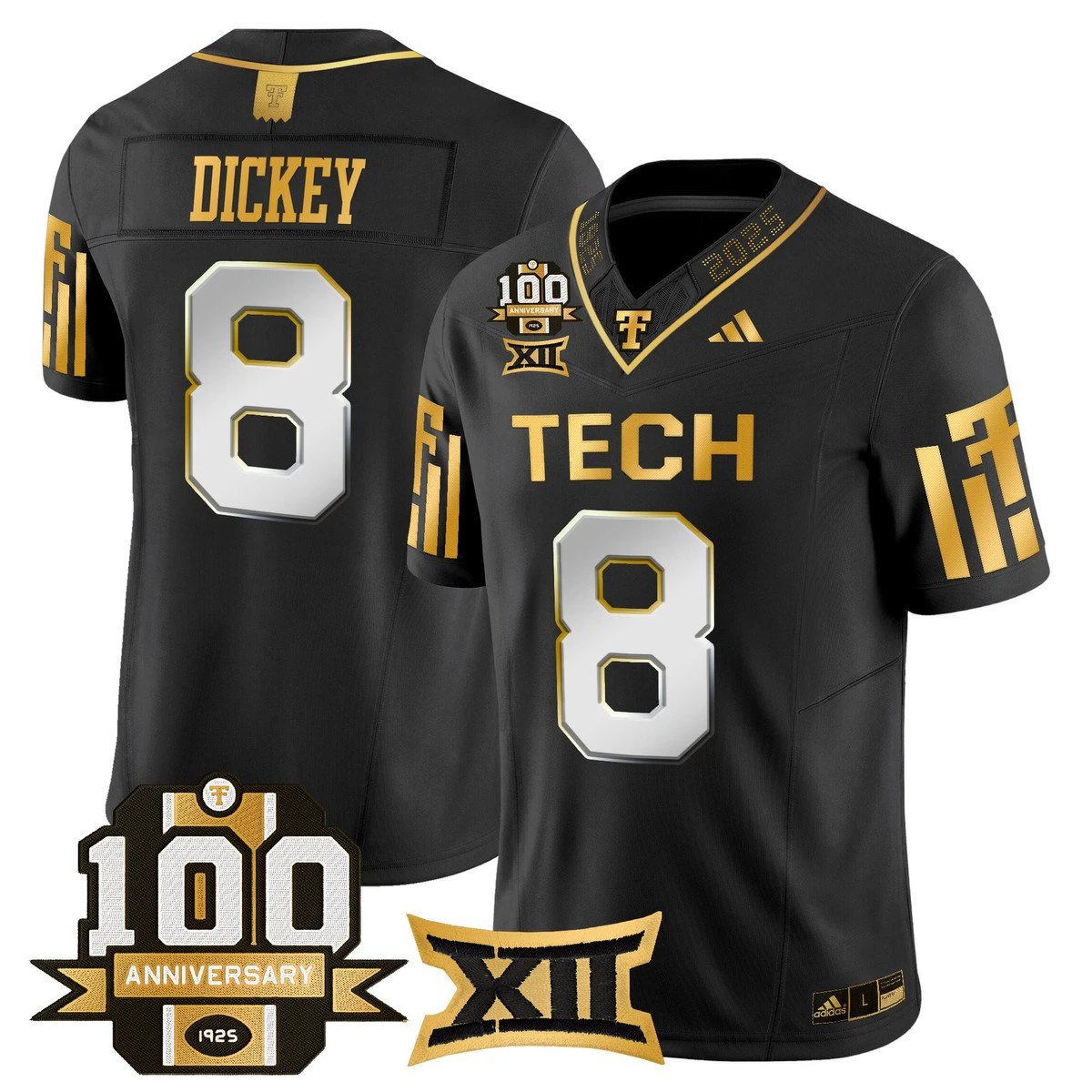 Cameron Dickey Jersey #8 Texas Tech 2025 100th Anniversary Stitched Black Limited by My Store NCAA Football Jerseys