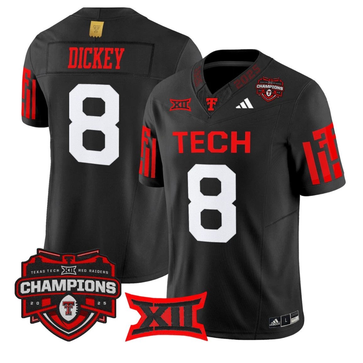 Cameron Dickey Jersey #8 Texas Tech 2025 Big 12 Champions Stitched Black by NCAA Football Jersey