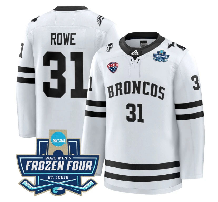 Cameron Rowe Jersey #31 Western Michigan Broncos 2025 Frozen Four Patch Stitched White by Hockey David
