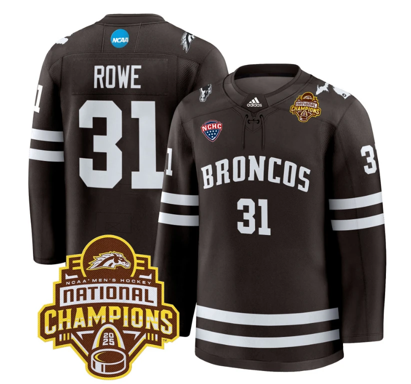 Cameron Rowe Jersey #31 Western Michigan Broncos 2025 National Champions Patch Premium Stitched Brown by Hockey David