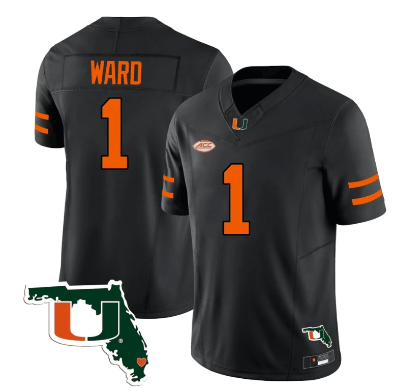 Cameron Ward Jersey #1 Miami Hurricanes Florida Map College Football Stitched Black by My Store