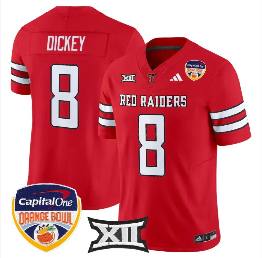 Cameron Dickey Jersey #8 Texas Tech 2025 Orange Bowl Patch V2 Stitched by My Store NCAA Football Jerseys