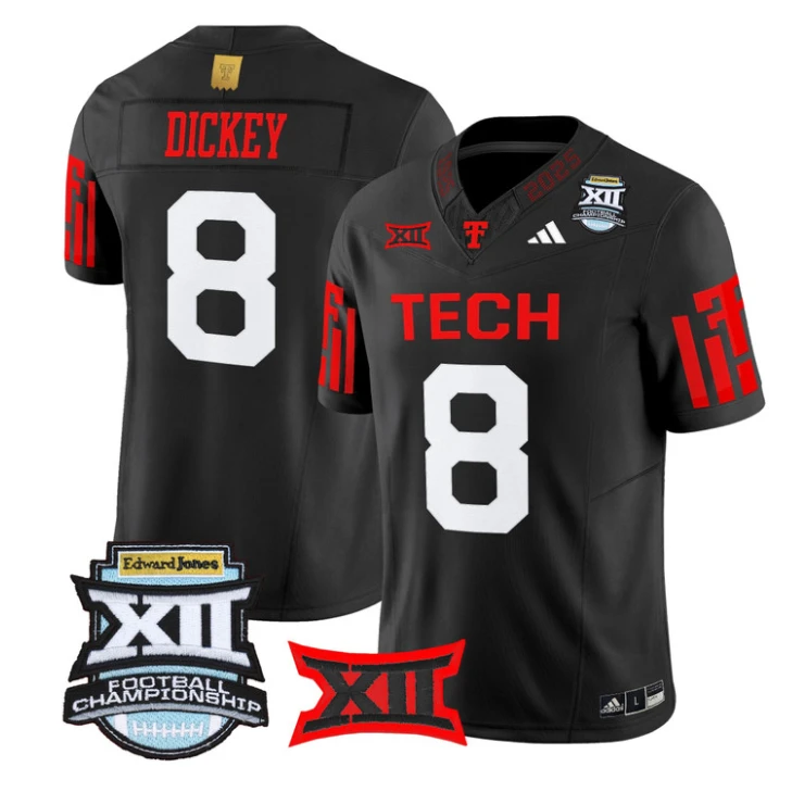 Cameron Dickey Jersey #8 Texas Tech Red Raiders 2025 Big 12 Championship by My Store NCAA Football Jerseys