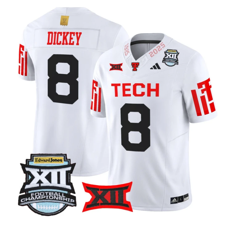 Cameron Dickey Jersey #8 Texas Tech Red Raiders 2025 Big 12 Championship by My Store NCAA Football Jerseys