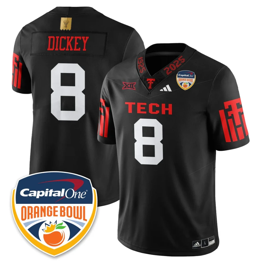 Cameron Dickey Jersey #8 Texas Tech Red Raiders Orange Bowl Stitched by My Store NCAA Football Jerseys