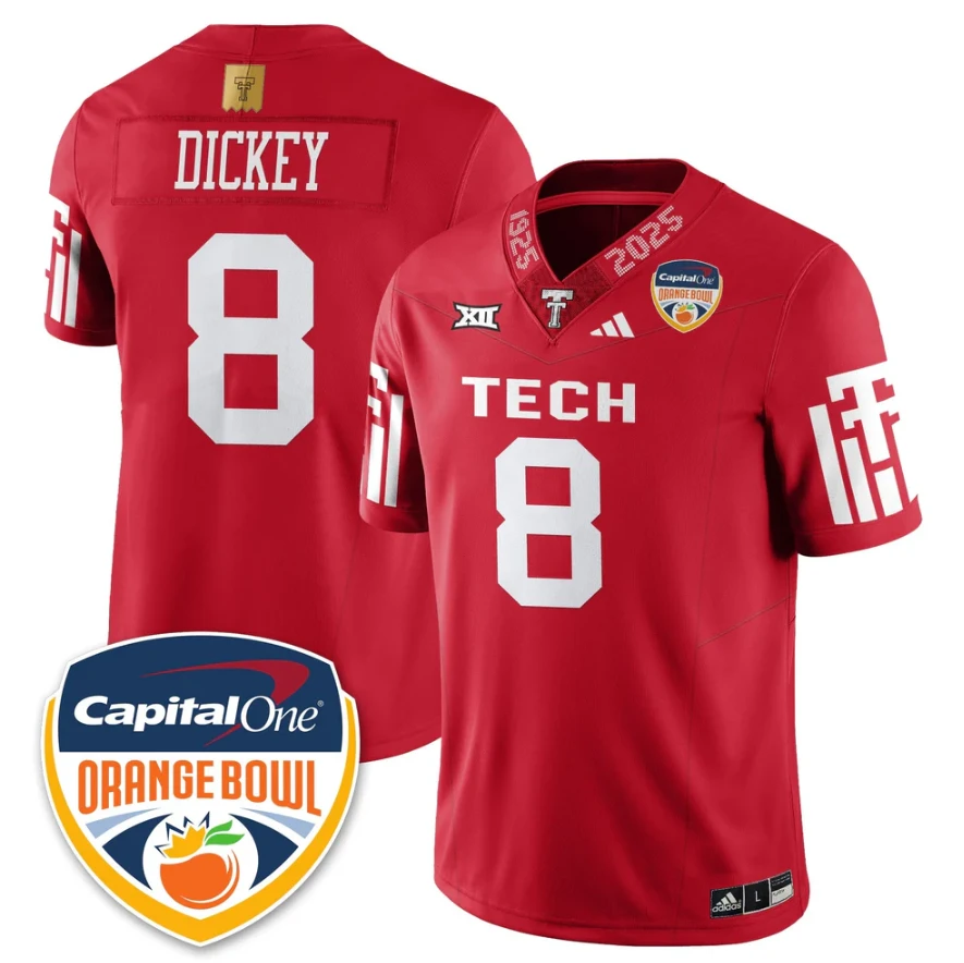 Cameron Dickey Jersey #8 Texas Tech Red Raiders Orange Bowl Stitched by My Store NCAA Football Jerseys