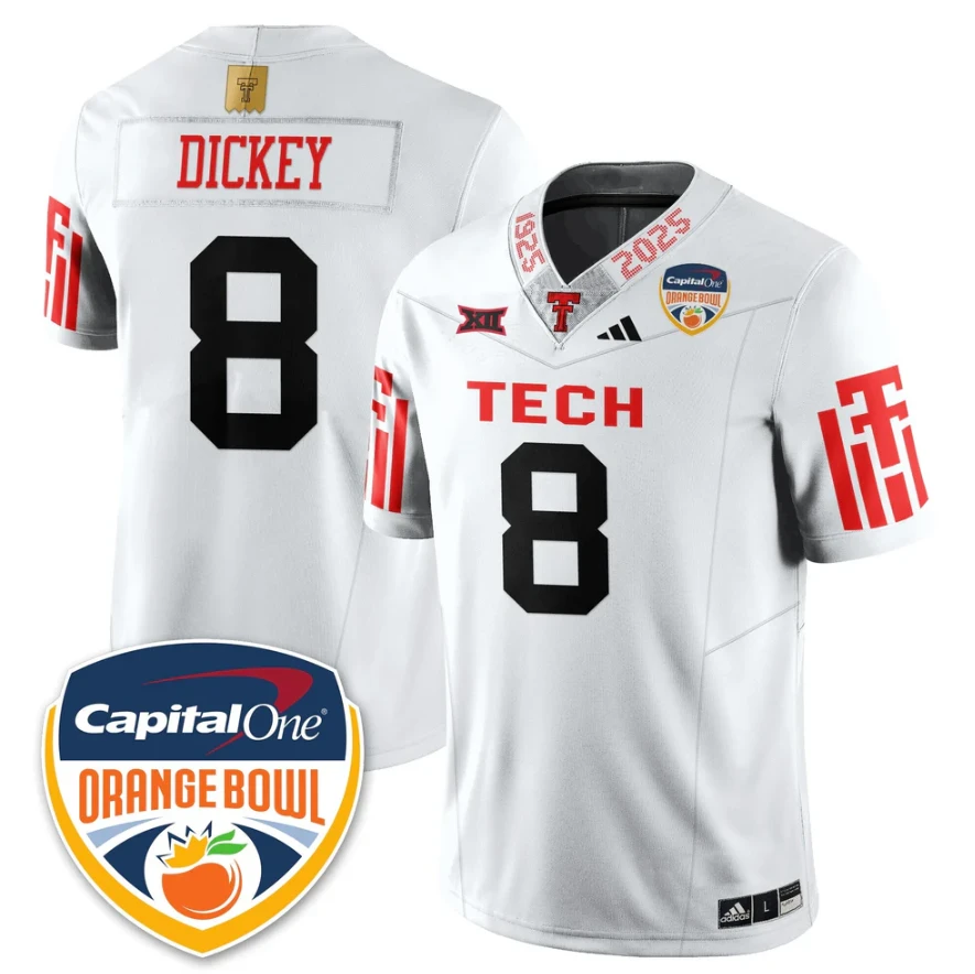 Cameron Dickey Jersey #8 Texas Tech Red Raiders Orange Bowl Stitched by My Store NCAA Football Jerseys