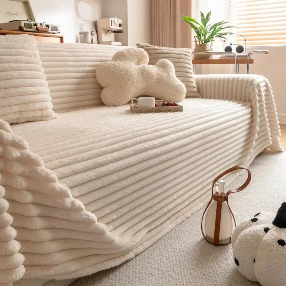Plush Striped Warm Sofa Cover by Casa & Beyond US