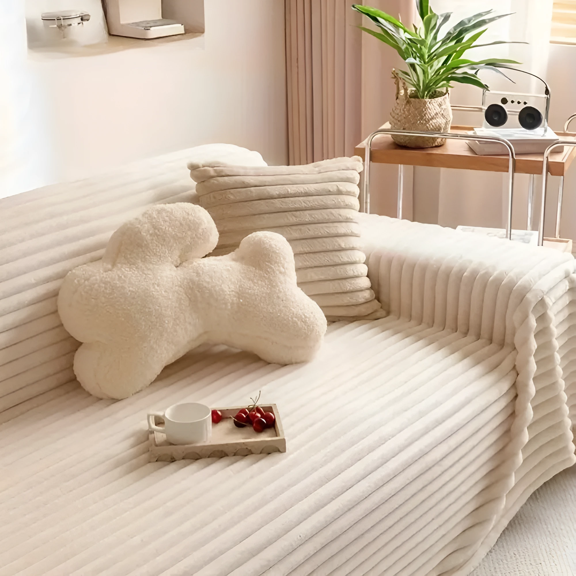 Plush Striped Warm Sofa Cover by Casa & Beyond US