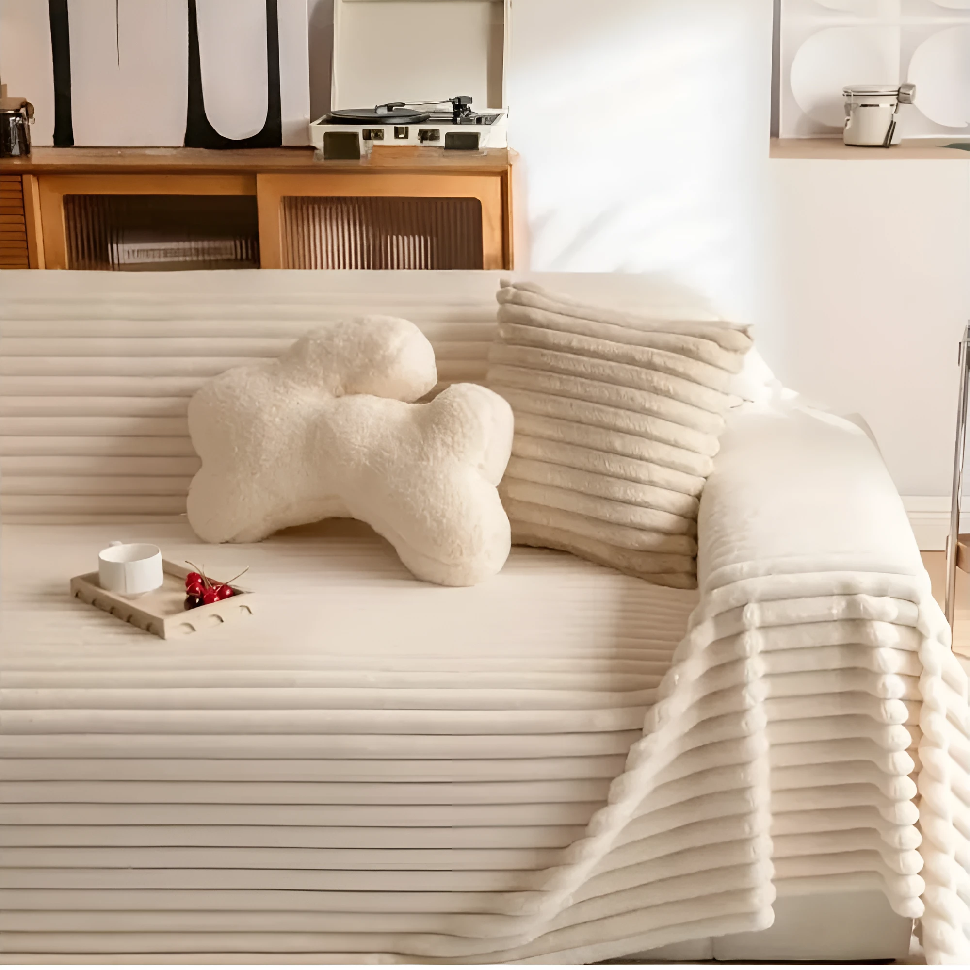 Plush Striped Warm Sofa Cover by Casa & Beyond US