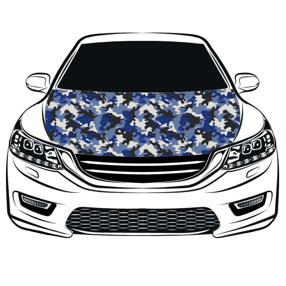 Camouflage blue Hood Cover Flag ,Camouflage Engine Banner,3.3X5ft/6X7FT,100% Polyester Elastic Fabrics Can be Washed by flagsshop