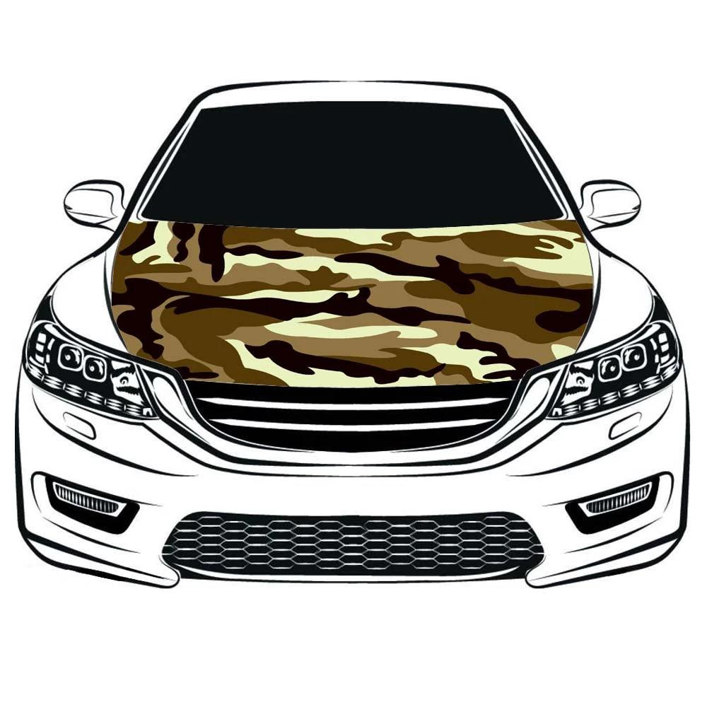 Camouflage Car Hood Cover Flag ,Camouflage yellow Engine Banner,3.3X5ft,/6X7FT100% Polyester Elastic Fabrics Can be Washed by flagsshop