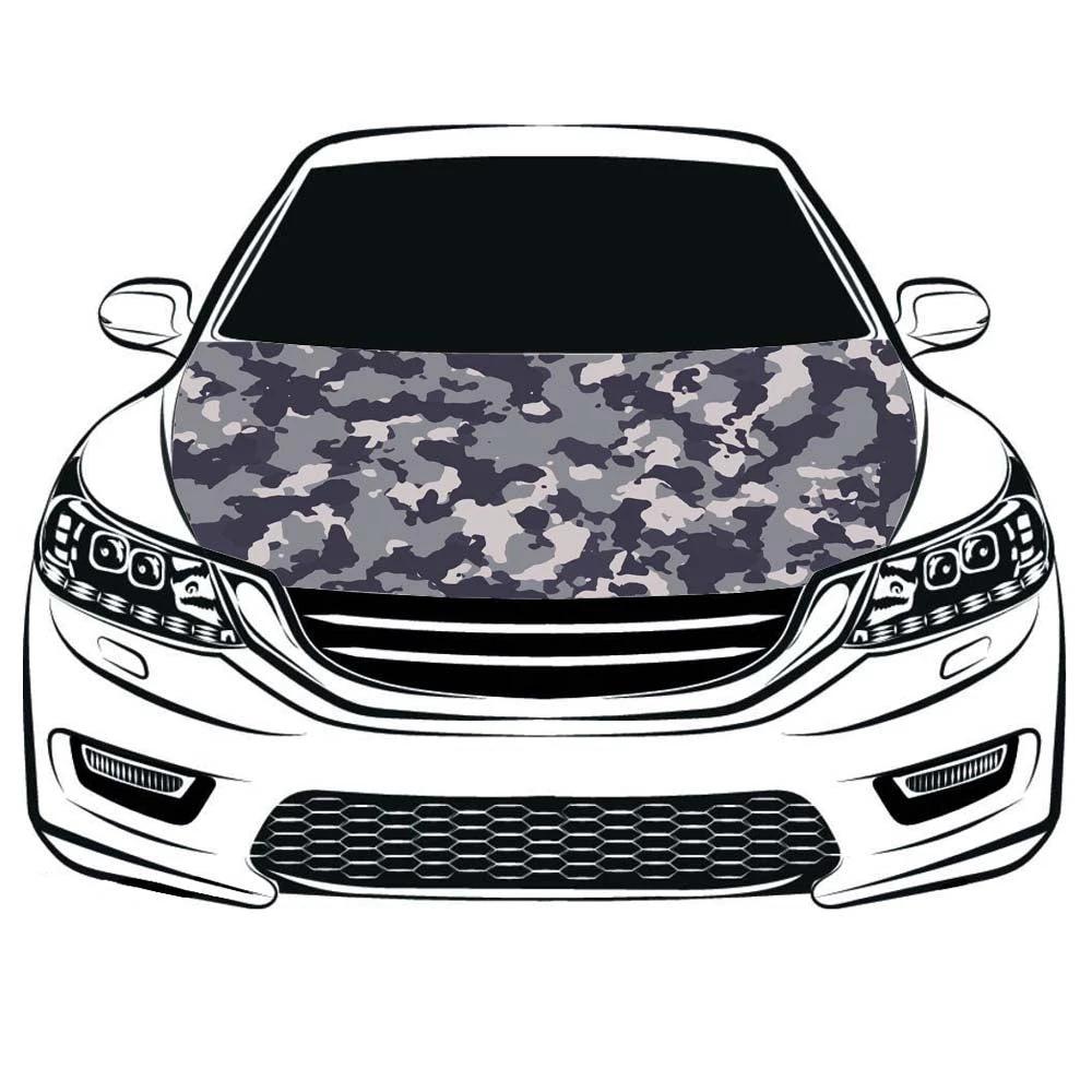Camouflage Car Hood Cover Flag ,Camouflage grey Engine Banner,3.3X5ft/6X7FT,100% Polyester Elastic Fabrics Can be Washed by flagsshop