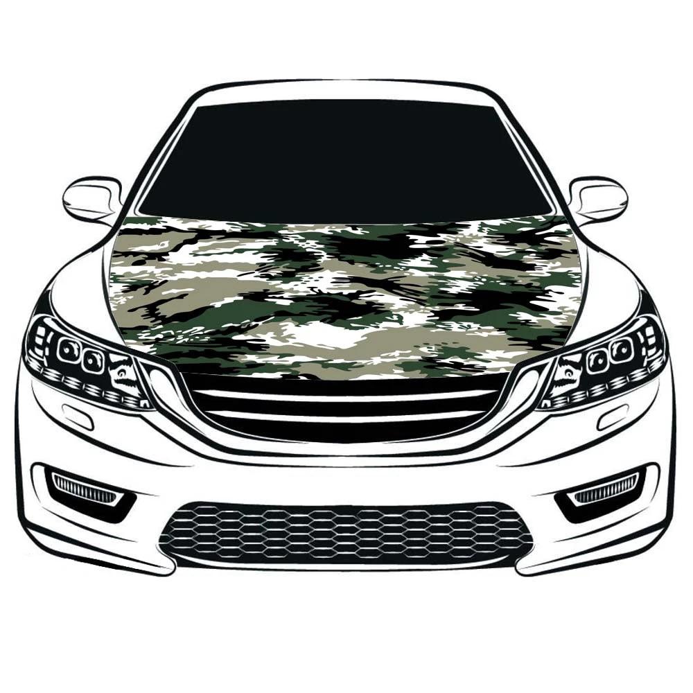 Camouflage green Car Hood Cover Flag ,Camouflage Engine Banner,3.3X5ft/6X7FT,100% Polyester Elastic Fabrics Can be Washed by flagsshop