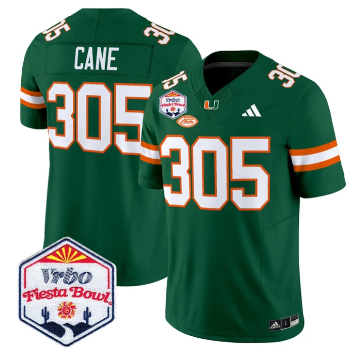 Cane Jersey #305 Miami Hurricanes 2026 Fiesta Bow Patch Stitched Green by NCAA Football Jersey