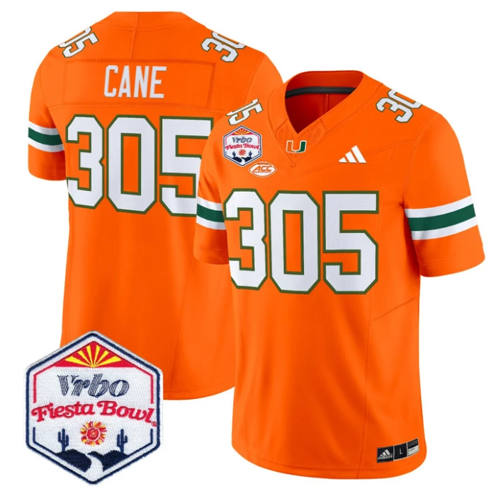 Cane Jersey #305 Miami Hurricanes 2026 Fiesta Bow Patch Stitched Orange by NCAA Football Jersey