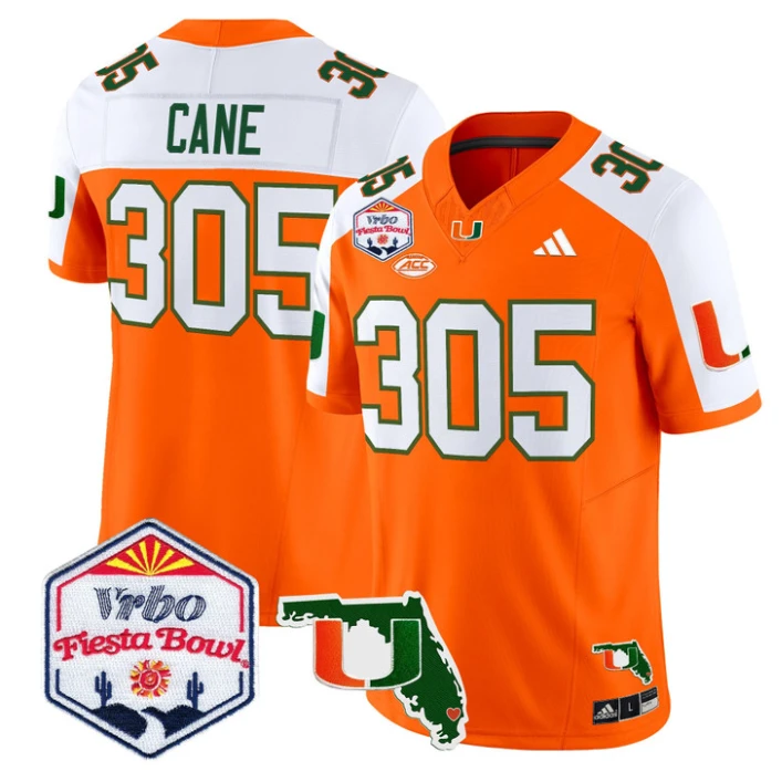 Cane Jersey #305 Miami Hurricanes 2026 Fiesta Bowl Florida Stitched Orange ALternate by My Store NCAA Football Jerseys