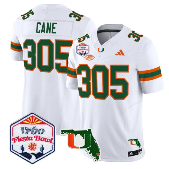 Cane Jersey #305 Miami Hurricanes 2026 Fiesta Bowl Florida Stitched White by My Store NCAA Football Jerseys