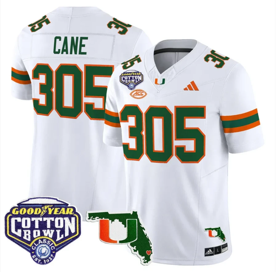 Cane Jersey #305 Miami Hurricanes 2025 Cotton Bowl Florida Patch Stitched by My Store NCAA Football Jerseys