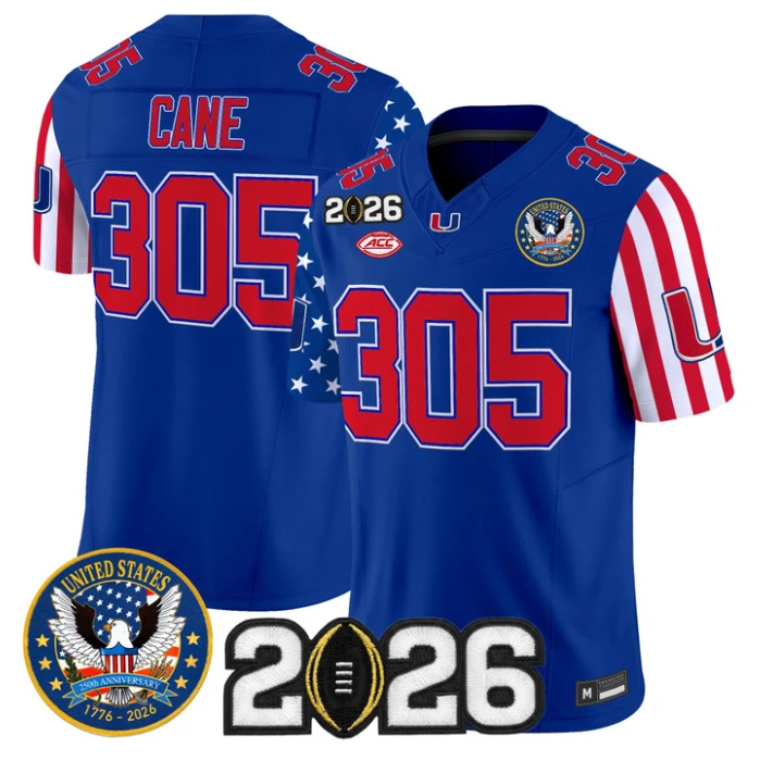Cane Jersey #305 Miami Hurricanes America 250 Edition 2026 CFP Patch Stitched by My Store NCAA Football Jerseys
