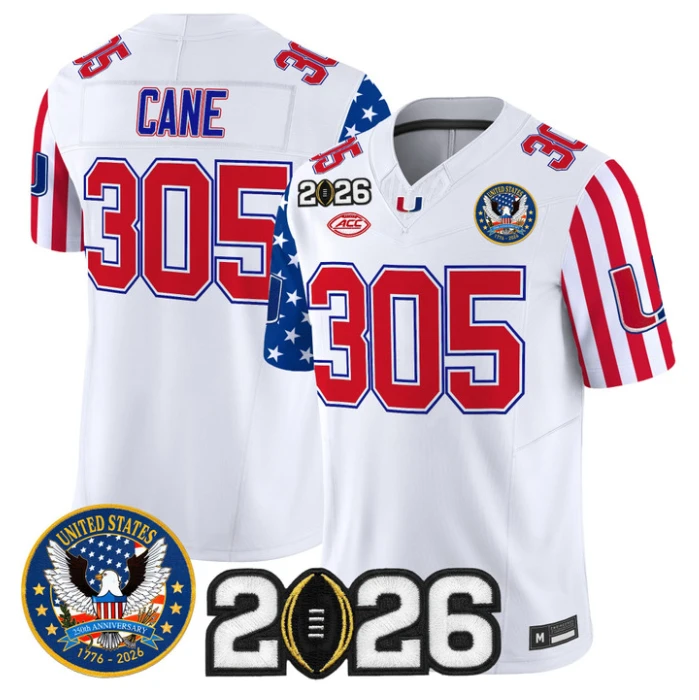 Cane Jersey #305 Miami Hurricanes America 250 Edition 2026 CFP Patch Stitched by My Store NCAA Football Jerseys