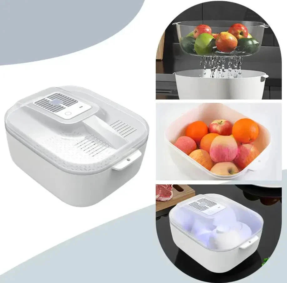 Multifunctional Fruit and Vegetable Cleaning Box – Automatic Cleaner with Draining Basket & Storage Lid by BowLift