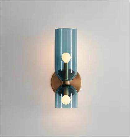 Contemporary Tube Wall Lamp Cognac/Light Blue Glass 1 Head Living Room Wall Mounted Light by BowLift