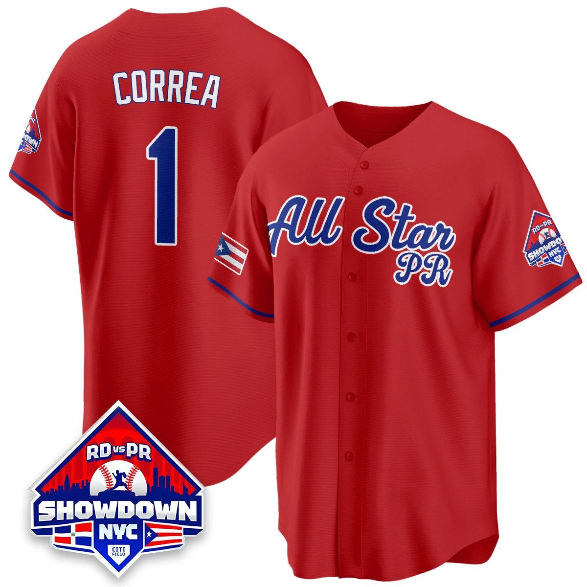 Carlos Correa Jersey #1 Puerto Rican Baseball All-Star 2025 Stitched Red by My Store