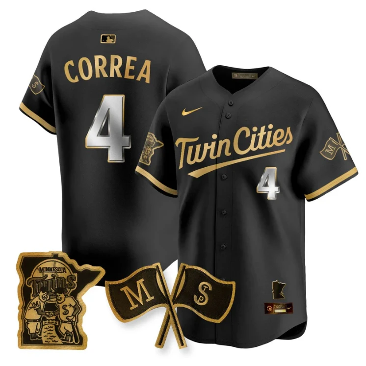 Carlos Correa Jersey #4 Minnesota Twins Alternate Limited Stitched Black Gold by My Store