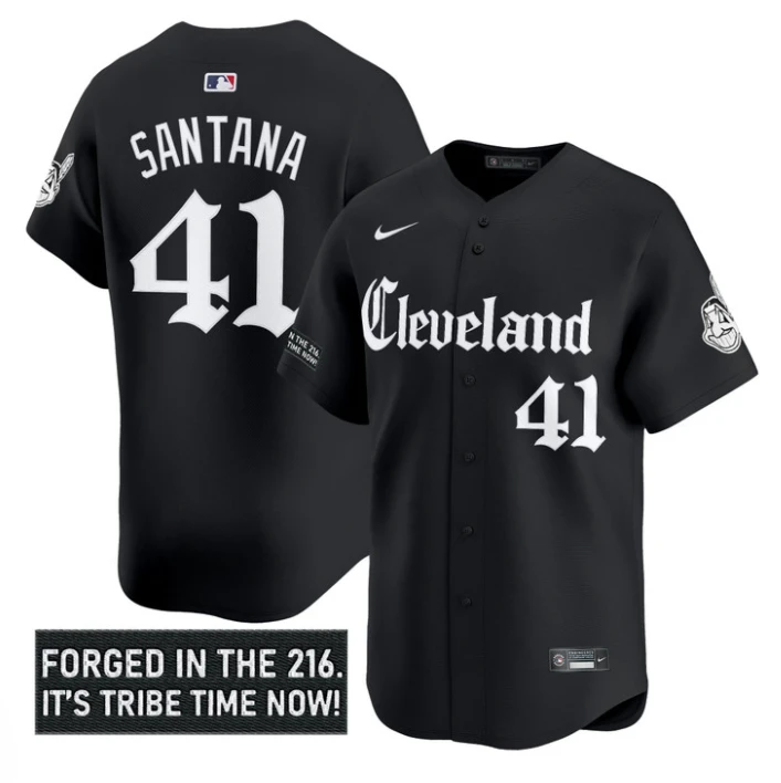 Carlos Santana Jersey #41 Cleveland Indians Gothic Iron Edition Stitched Black by My Store