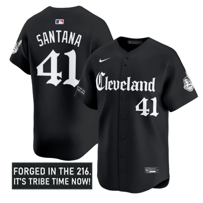 Carlos Santana Jersey #41 Cleveland Indians Gothic Iron Edition Stitched Black by My Store