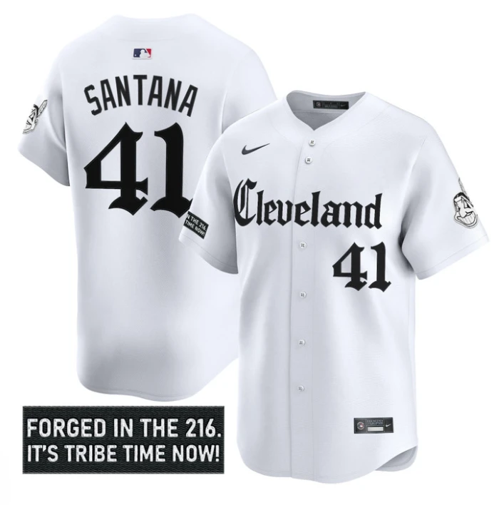 Carlos Santana Jersey #41 Cleveland Indians Gothic Iron Edition Stitched White by My Store