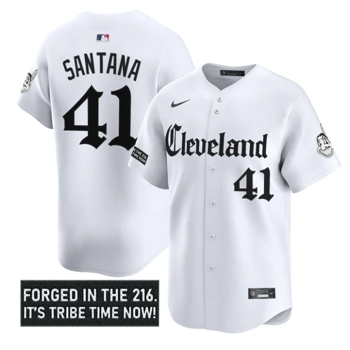 Carlos Santana Jersey #41 Cleveland Indians Gothic Iron Edition Stitched White by My Store