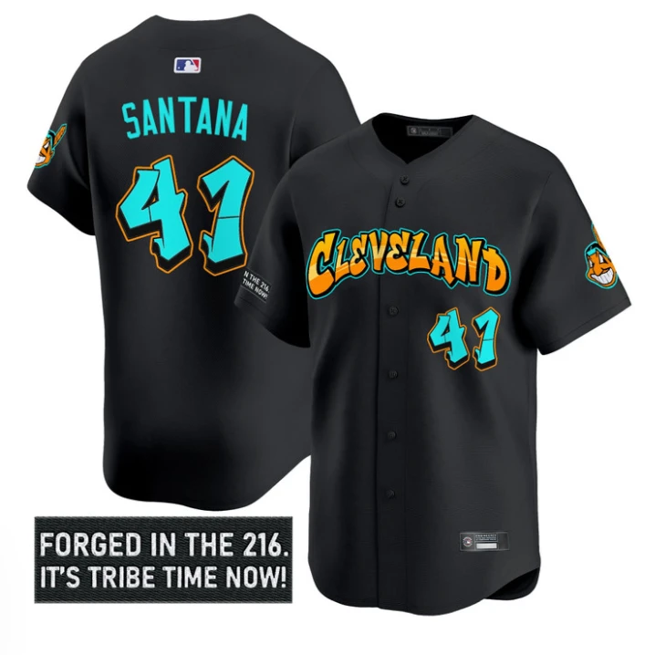 Carlos Santana Jersey #41 Cleveland Indians Graffiti 216 Ink Edition Black by My Store