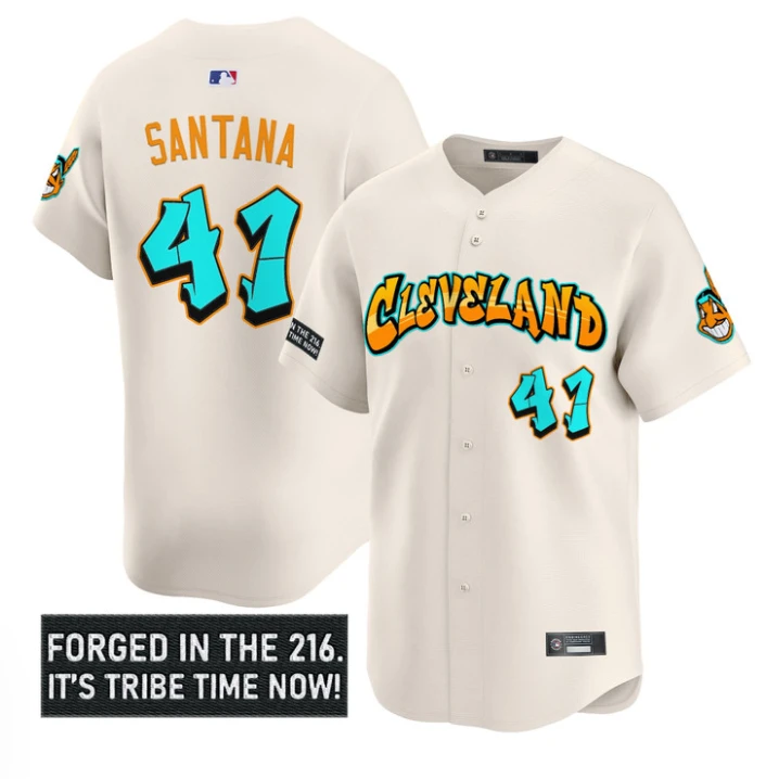 Carlos Santana Jersey #41 Cleveland Indians Graffiti 216 Ink Edition Cream by My Store