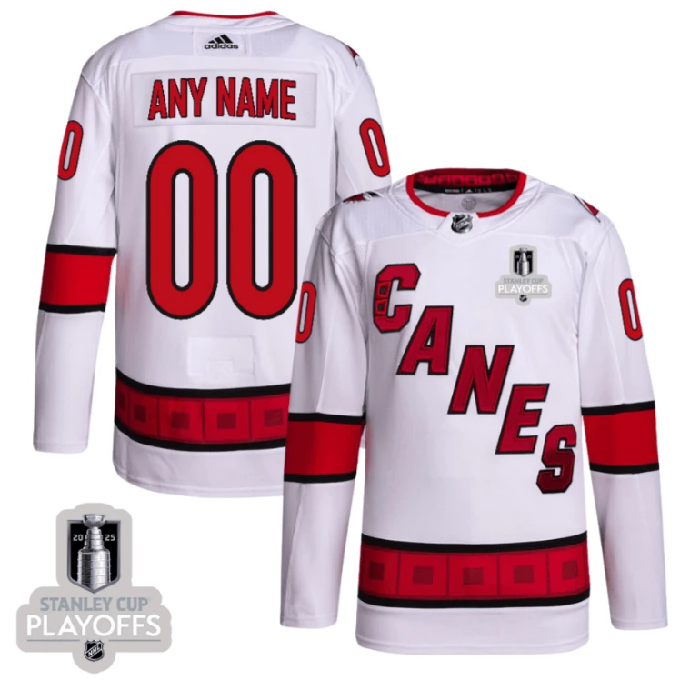 Carolina Hurricanes 2025 NHL Playoffs Patch Away Men Custom Jersey - White by Hockey David