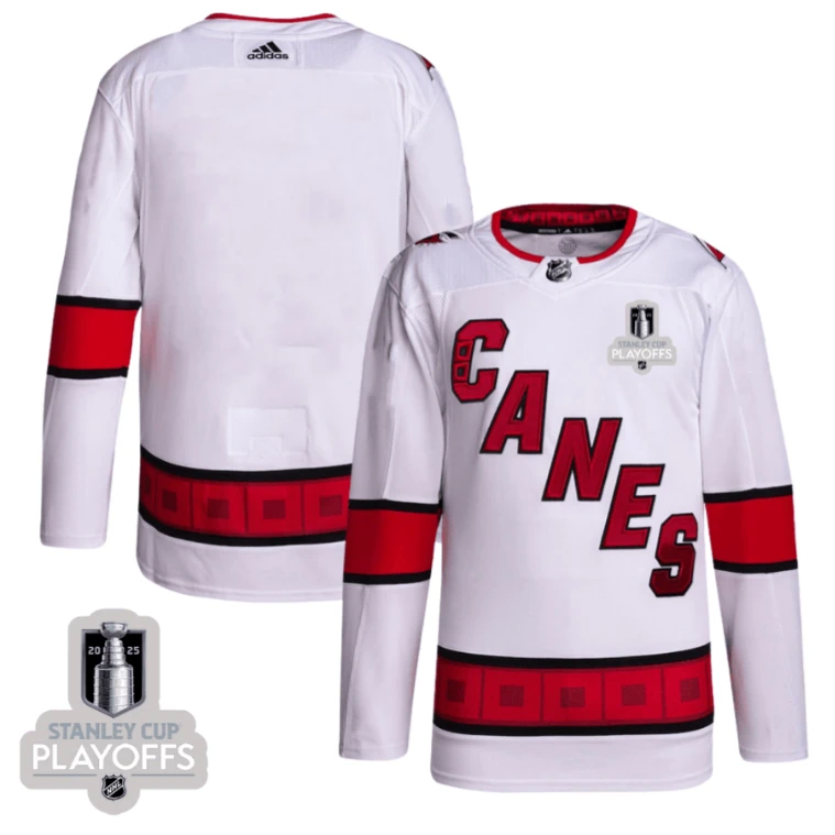 Carolina Hurricanes 2025 NHL Playoffs Patch Away Men Jersey - White by Hockey David