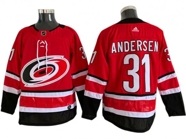 Carolina Hurricanes #31 Frederik Andersen Red Home Jersey by Hockey David