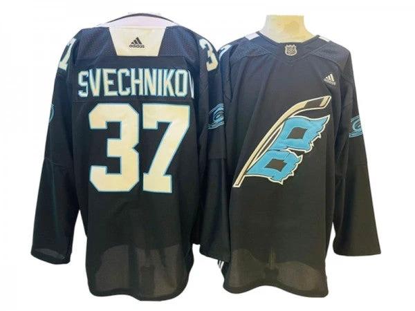 Carolina Hurricanes #37 Andrei Svechnikov Black 2022 Panthers Night Jersey by Hockey David