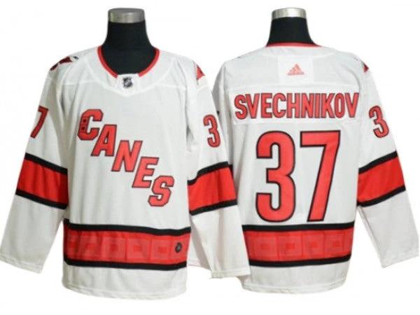 Carolina Hurricanes #37 Andrei Svechnikov White Away Jersey by Hockey David