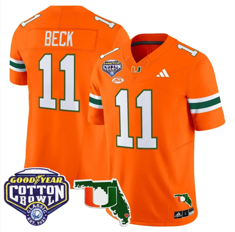 Carson Beck Jersey #11 Miami Hurricanes 2025 Cotton Bowl Florida Patch Orange by NCAA Football Jersey