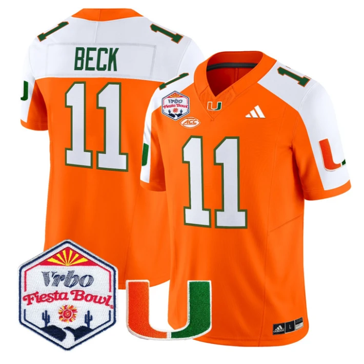 Carson Beck Jersey #11 Miami Hurricanes 2026 Fiesta Bow Patch Stitched Orange ALter by NCAA Football Jersey