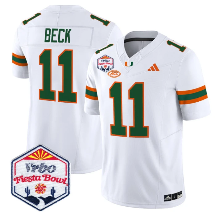 Carson Beck Jersey #11 Miami Hurricanes 2026 Fiesta Bow Patch Stitched White by NCAA Football Jersey