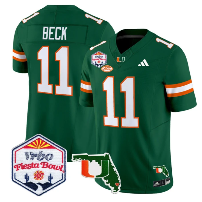 Carson Beck Jersey #11 Miami Hurricanes 2026 Fiesta Bowl Florida Green by My Store NCAA Football Jerseys