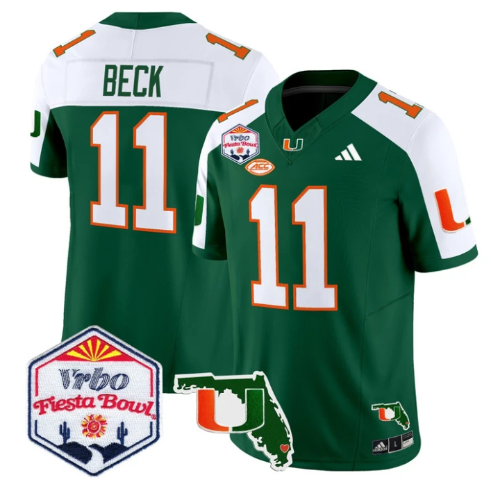 Carson Beck Jersey #11 Miami Hurricanes 2026 Fiesta Bowl Florida Green Alternate by My Store NCAA Football Jerseys